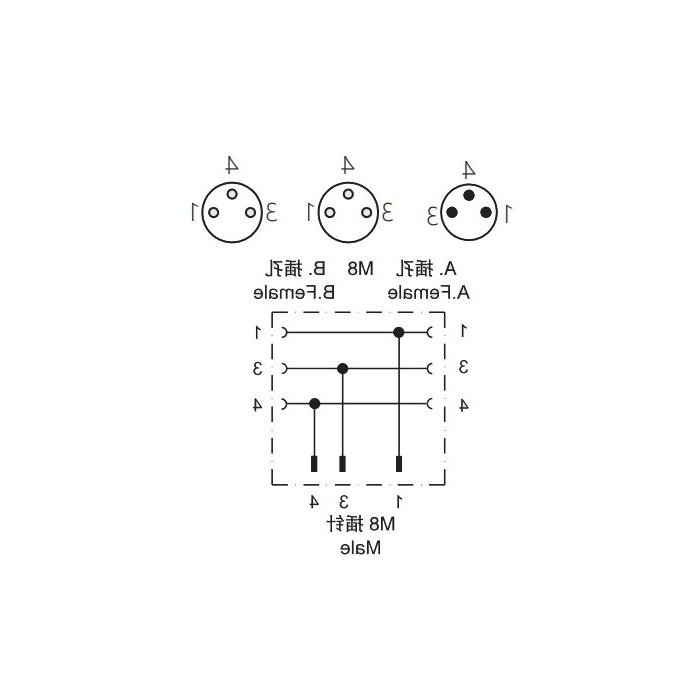 M8 3Pin Male /2M8 3Pin female, Y-shaped precast PUR tow cable, black sheathing, 63D341-XXX