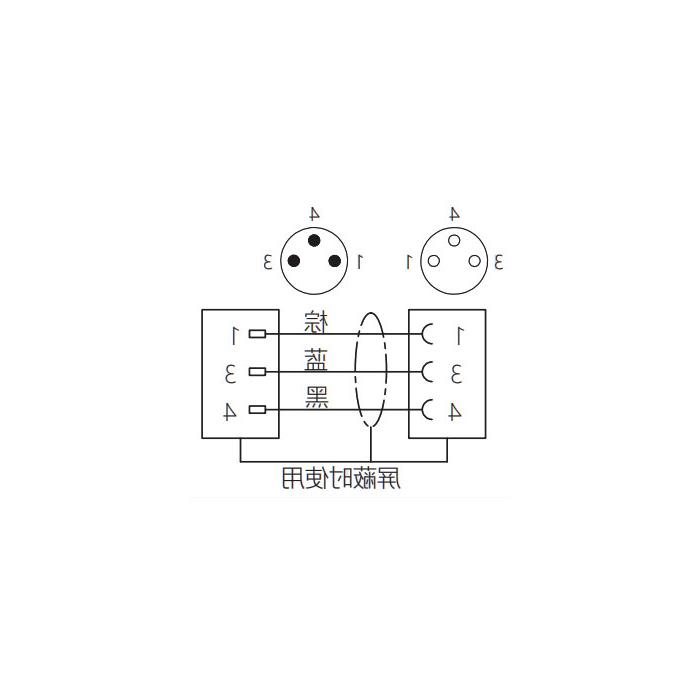 M8 3Pin, female 90° turn male straight, double-ended precast PVC non-flexible cable, gray sheathing, 63D063-XXX